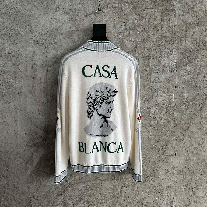 casablanca embroidered wool knit zip-up jacket